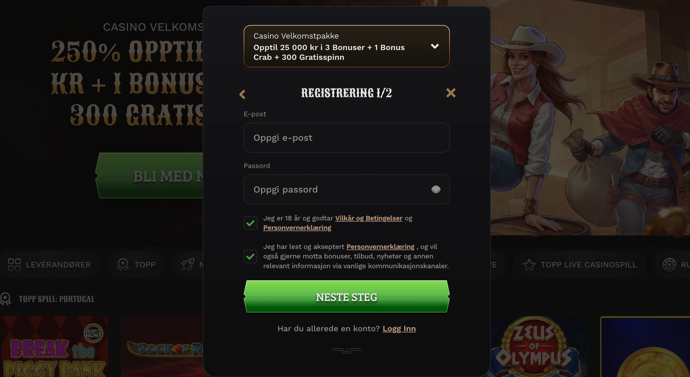 Registrering hos Wildisno Casino